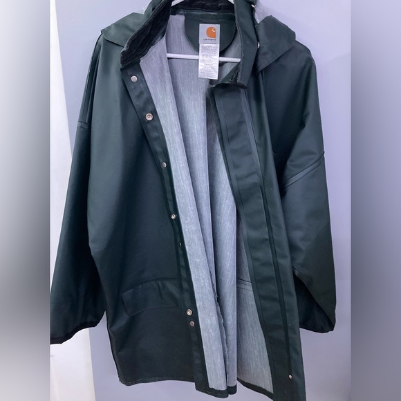 Carhartt Mens Large Surrey Rain Coat Jacket Dark Olive Green w/Hood (Waterproof) - Picture 6 of 11